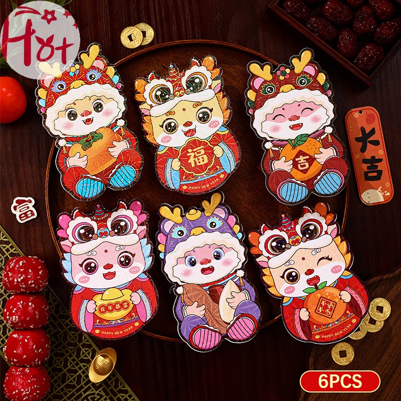 Set 6 Bao Lì Xì Màu Đỏ In Hình Rồng Hoạt Hình Đáng Yêu Dành Cho Năm Mới 2024 vn