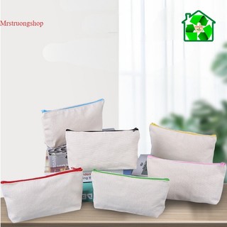 Túi ví canvas trơn học sinh đựng bút in logo đựng đồ cá nhân đơn giản dụng cụ trang điểm nữ