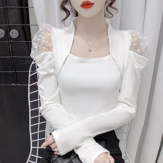 Mùa Thu Phong Cách Mới Thời Trang Slim-fit Nữ Cổ Vuông Ren Áo Thun Dài Tay Thời Trang Phù Hợp Với O