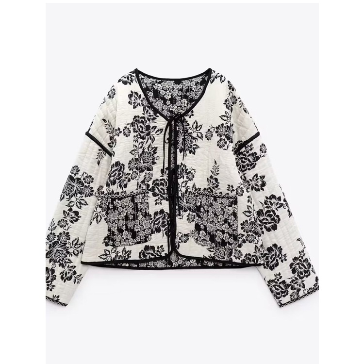 Zara Áo Khoác Đệm cotton Hai Mặt In Họa Tiết Phong Cách retro Thời Trang Thu Đông 237521770