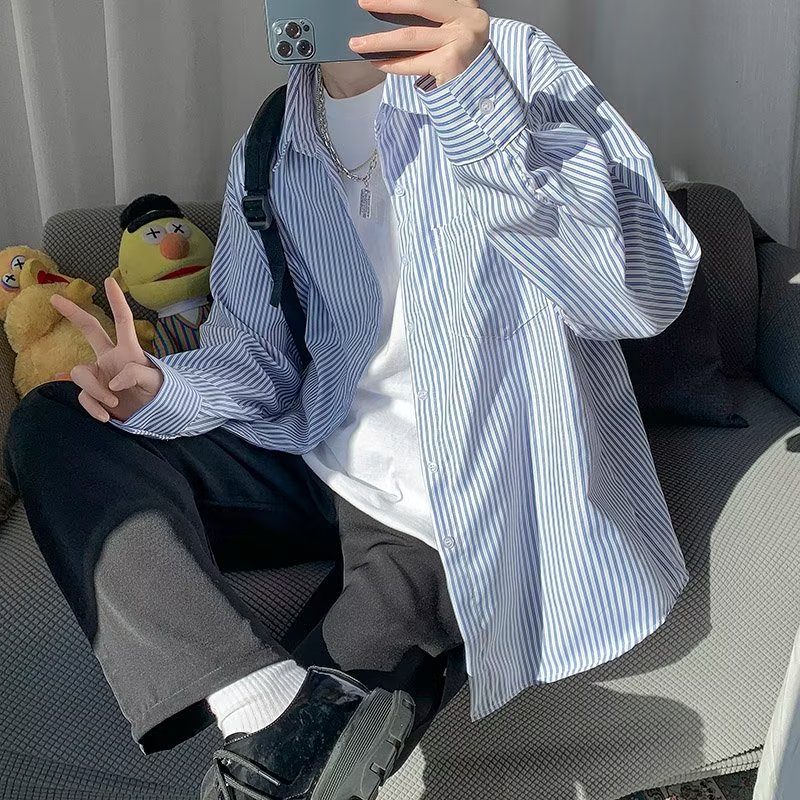 Áo Sơ Mi Nam Dài Tay Họa Tiết Sọc Dọc Thời Trang Hàn Quốc