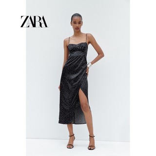 Đầm lụa satin ôm dáng họa tiết chấm bi phong cách za mới cho nữ 7613317