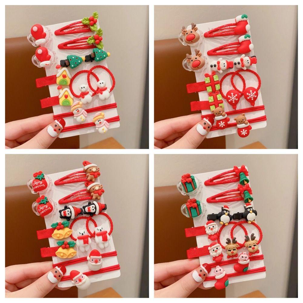 Set Kẹp Tóc / Dây Cột Tóc Trang Trí Giáng Sinh Hình Tuần Lộc / Ông Già Noel Hoạt Hình