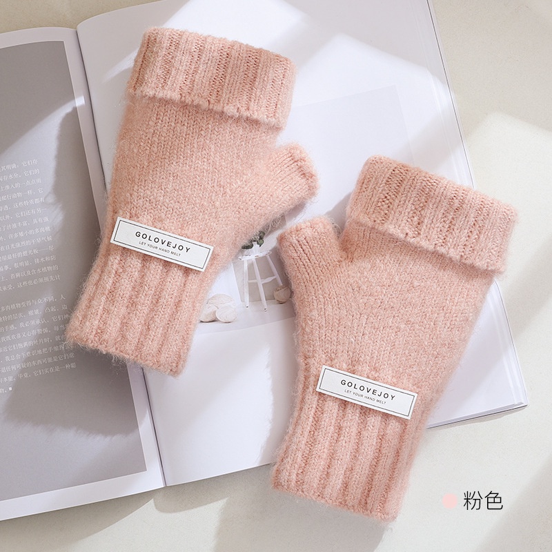 Găng Tay Len Hở Ngón Giữ Ấm Mùa Đông Có Thể Chạm Màn Hình Cảm Ứng