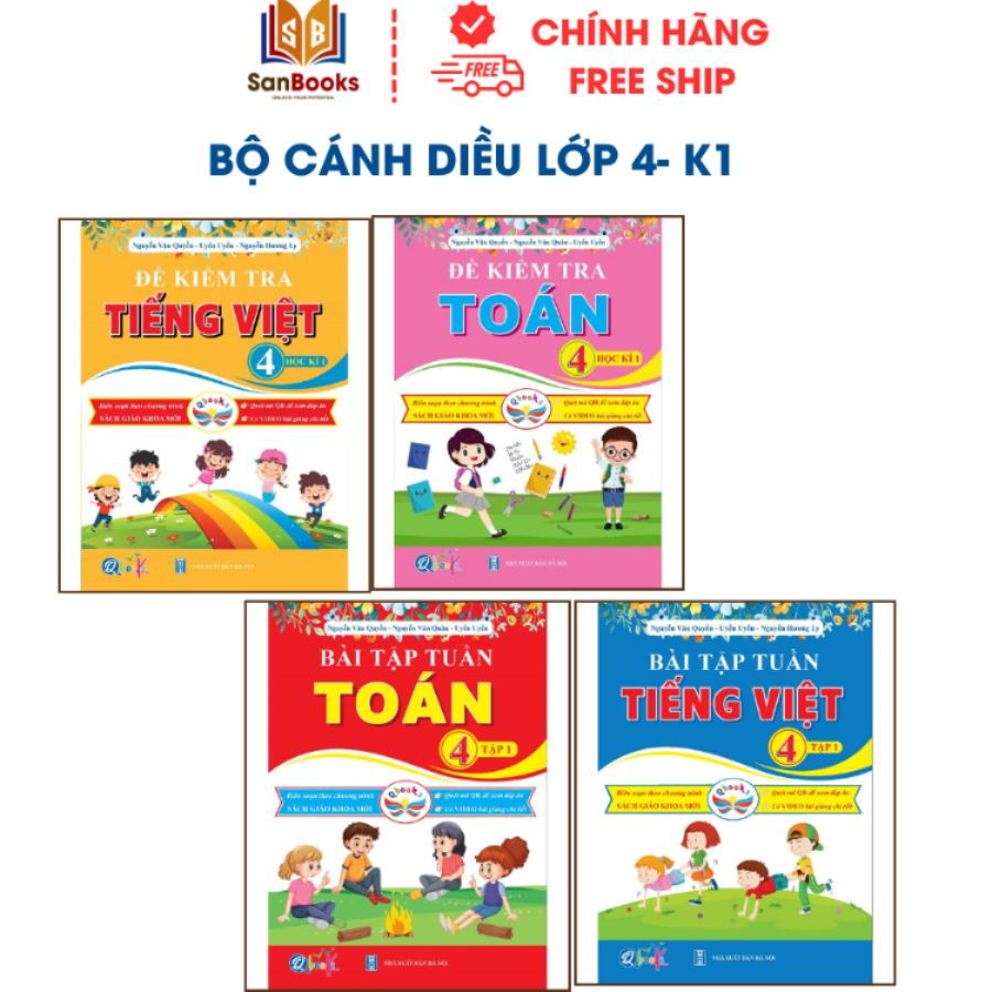 Sách - Combo Bài Tập Tuần và Đề Kiểm Tra Toán và Tiếng Việt lớp 4 - Cánh diều - Học Kì 1 (4 cuốn) Sanbooks