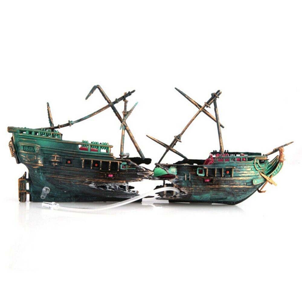 Aquarium Ornament Ship Air Split Shipwreck Fish Tank Decor Sunk Wreck Boat