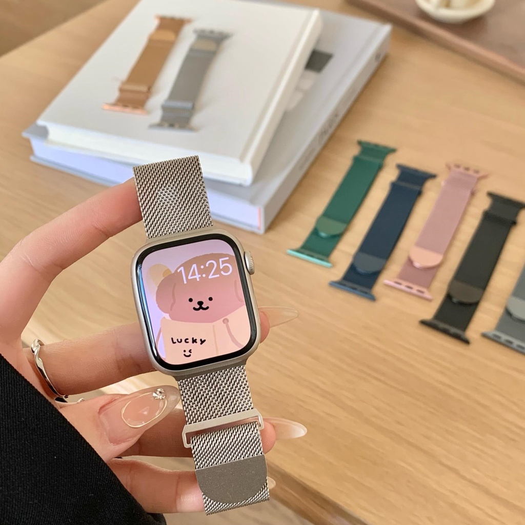Dây đồng hồ nam châm kim loại Milanese cho Apple Watch 9 8 7 6 5 se 40mm 41mm 44mm 45mm 49mm
