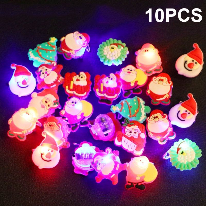 Set 10 / Bộ 10 Nhẫn Đèn led Giáng Sinh Hình Ông Già Noel Dễ Thương Cho Bé