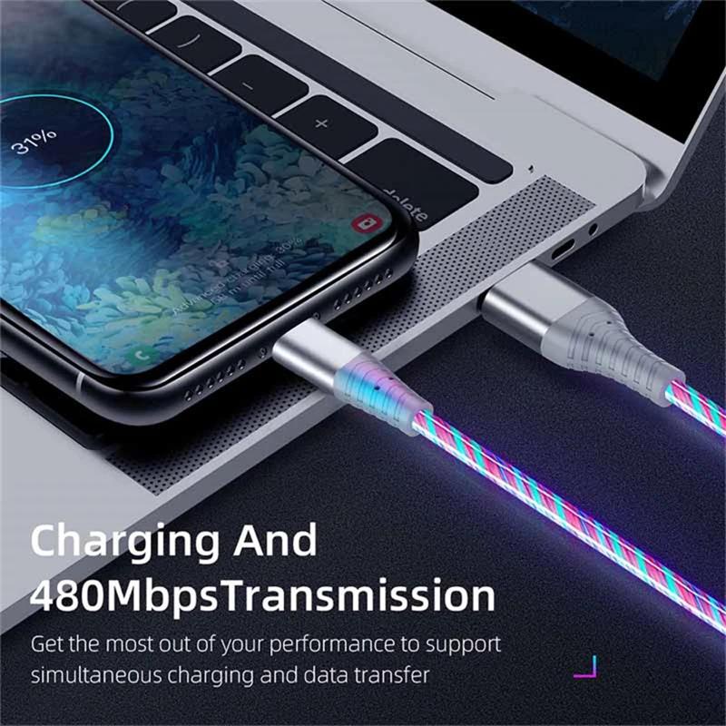 Dây Cáp Sạc Nhanh micro usb type c 3a Có Đèn led Phát Sáng Cho iphone samsung xiaomi oppo huawei