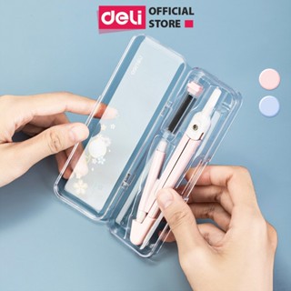 Bộ Compa Bấm Chì 2B Học Sinh Màu Pastel Xinh Xắn Deli - Kèm Lõi Chì Vẽ Tranh Hình Học Kỹ Thuật Mỹ Thuật Dụng Cụ Học Tập