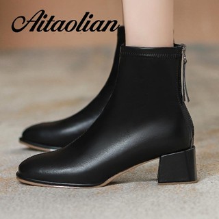 Giày bốt da thật cổ cao đế bằng 4.5cm cột dây cá tính cho nữ