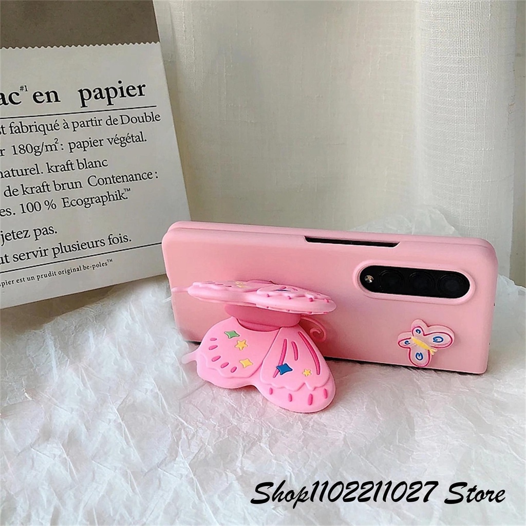 Dễ Thương Ốp Điện Thoại Màu Trơn Có Giá Đỡ Hình Bướm Cho samsung galaxy z fold 5 4 3 2 5g fold4 z fold5 zfold5 z fold4 fold3