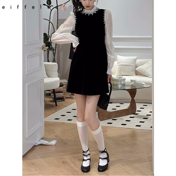 Đầm Nhung organza Dài Tay Đính Đá Pha Lê Phong Cách Mới 2023