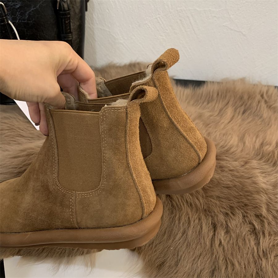 Chelsea Giày Bốt Da Đế Bằng Phong Cách Anh Quốc Thời Trang Thu Đông 2023