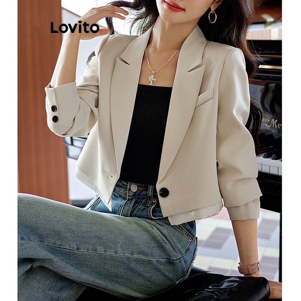 Áo blazer Lovito nút trước màu trơn thường ngày cho nữ LNE27219