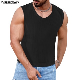 Incerun áo ba lỗ cổ chữ v kẻ sọc thời trang vintage cá tính cho nam