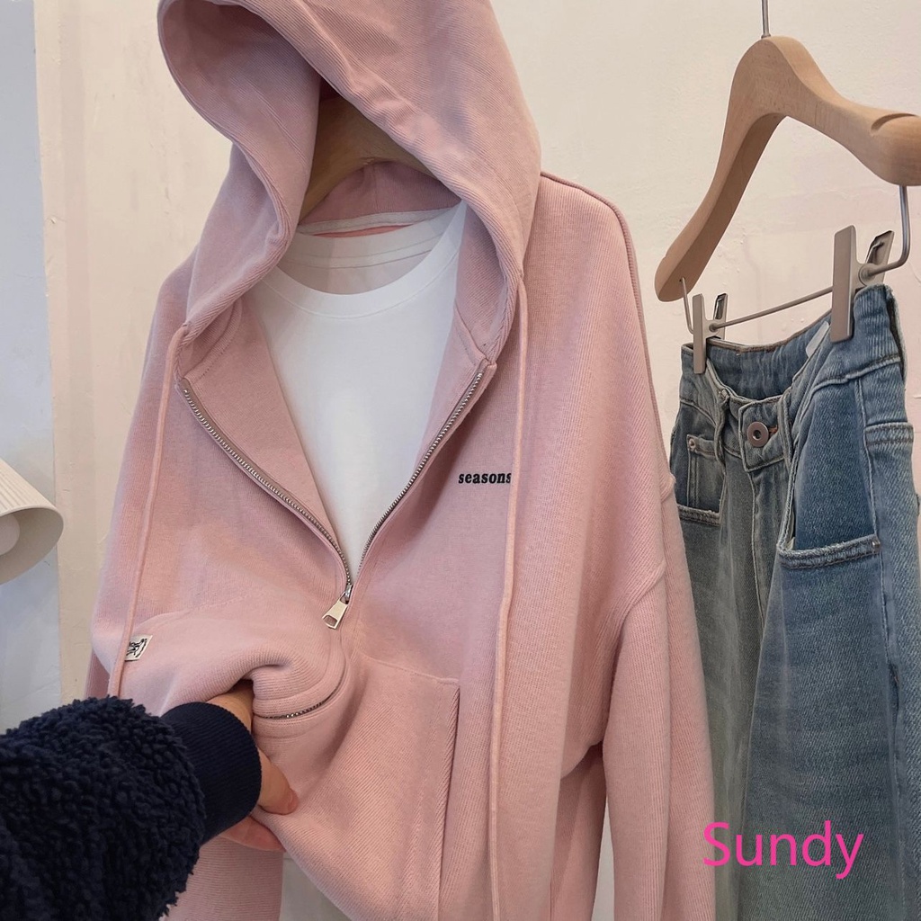 Áo Khoác cardigan Có Nón In Chữ Màu Sắc Ngọt Ngào Thời Trang Cho Nữ