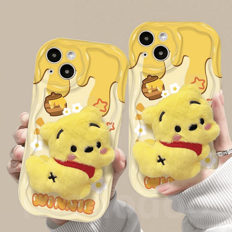 Ốp lưng Cartoon Soft Redmi Note 13 Pro+ 12S 4G 12 Pro Plus 5G 13C 12C A1 A2 11S 11 10C 10 9T 9C 9A POCO X5 Cute Frog Winnie the Pooh Bear Plush Stand Phone Case Full Wavy Cream Edge Fine Hole Airbag Anti-fall Back Cover NY 70