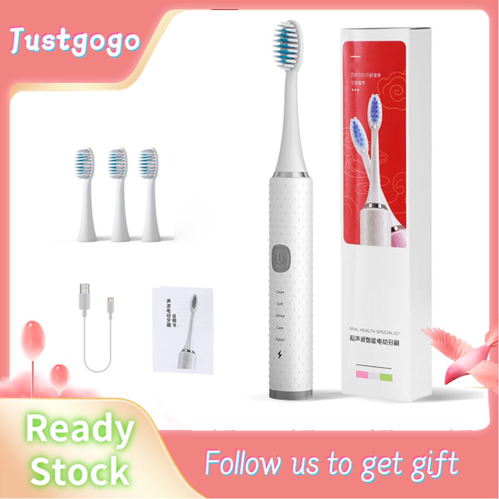 Justgogo Electric  Ultrasonic Soft Bristle  Whitening Automatic for Adults Children