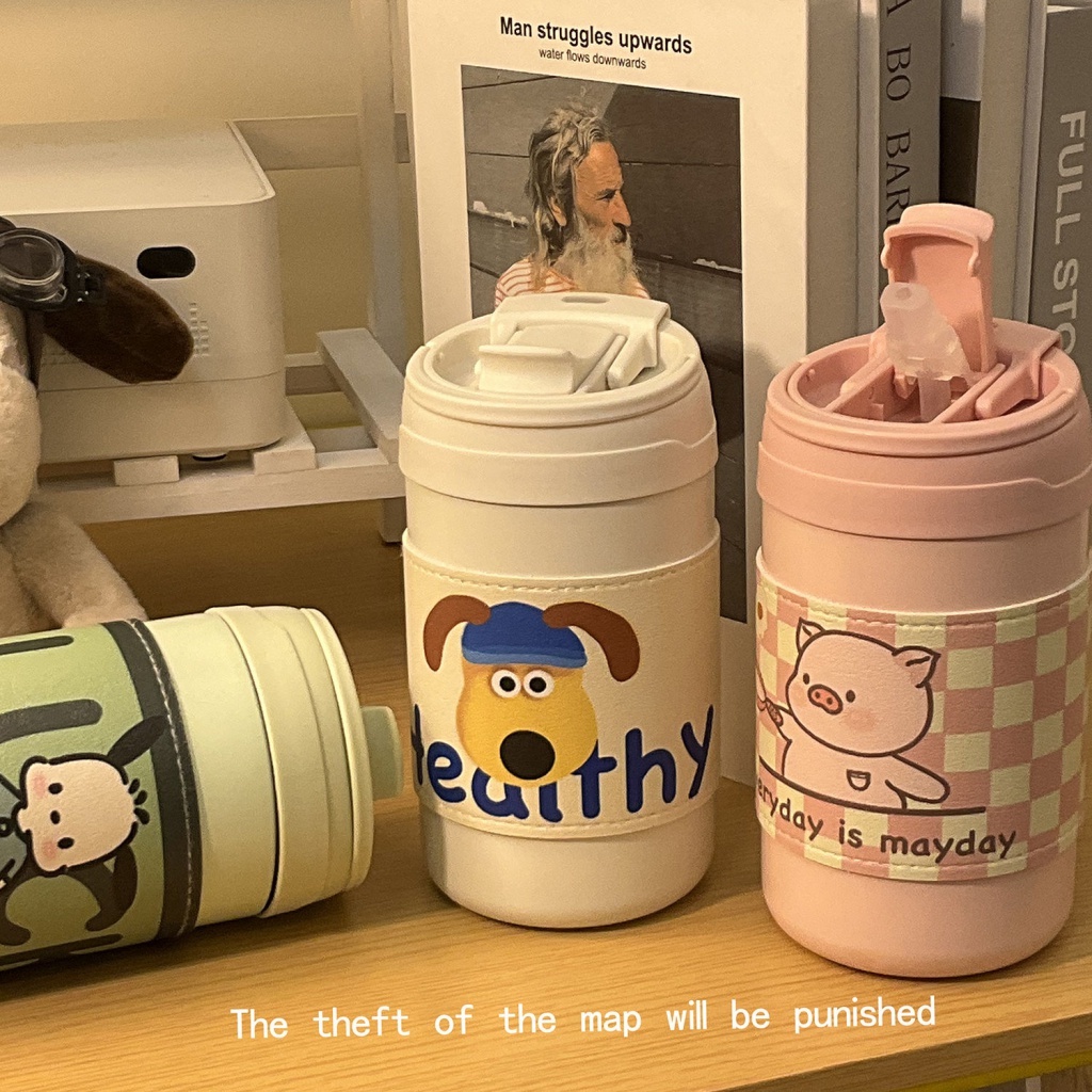 Bình Nước Giữ Nhiệt Bằng Thép Không Gỉ 304 Có Ống Hút Thông Minh, Tặng Sticker, Dây Đeo Miss 9 Official