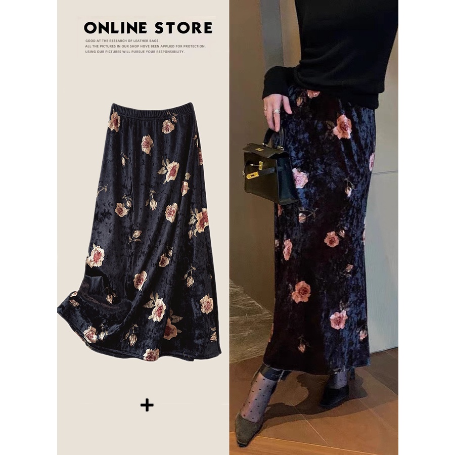 Chân Váy Nhung Dài Dáng Chữ a Lưng Cao Co Giãn Thời Trang Thu Đông 2023 Cho Nữ