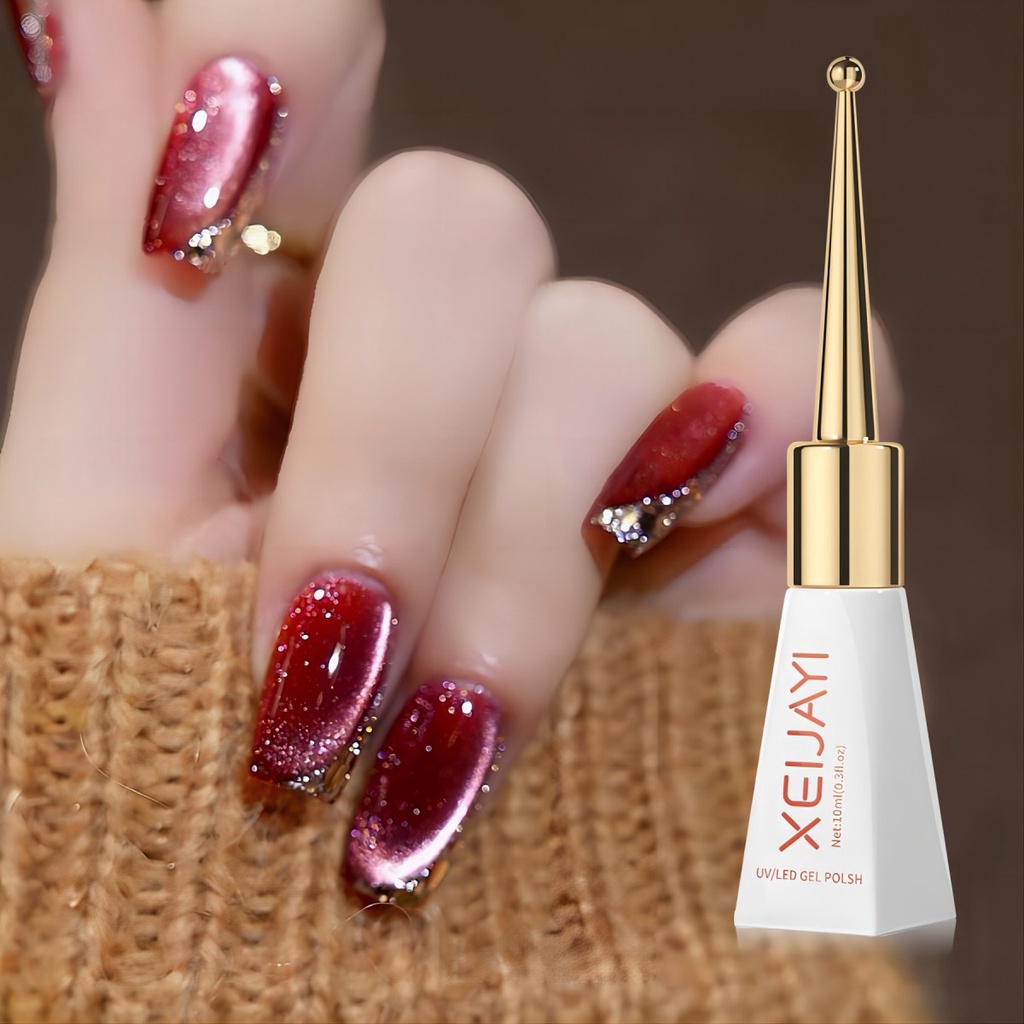 Fzc Bộ 2 Lọ Keo Dán Móng Tay Màu Đỏ Rượu Vang Trơn Hình Mắt Mèo Phổ Biến