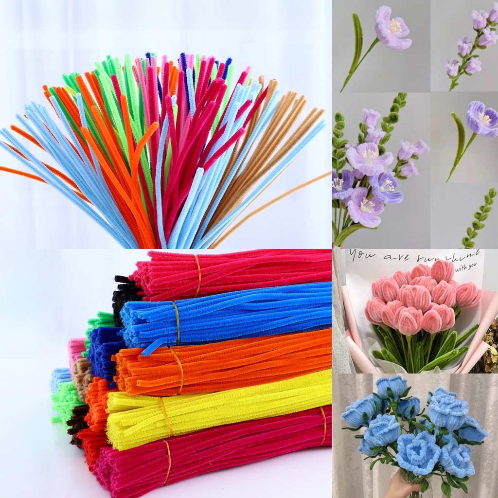 Set 300 Miếng Vải Sợi chenille 6mm * 30cm Làm Đồ Thủ Công Đa Dụng