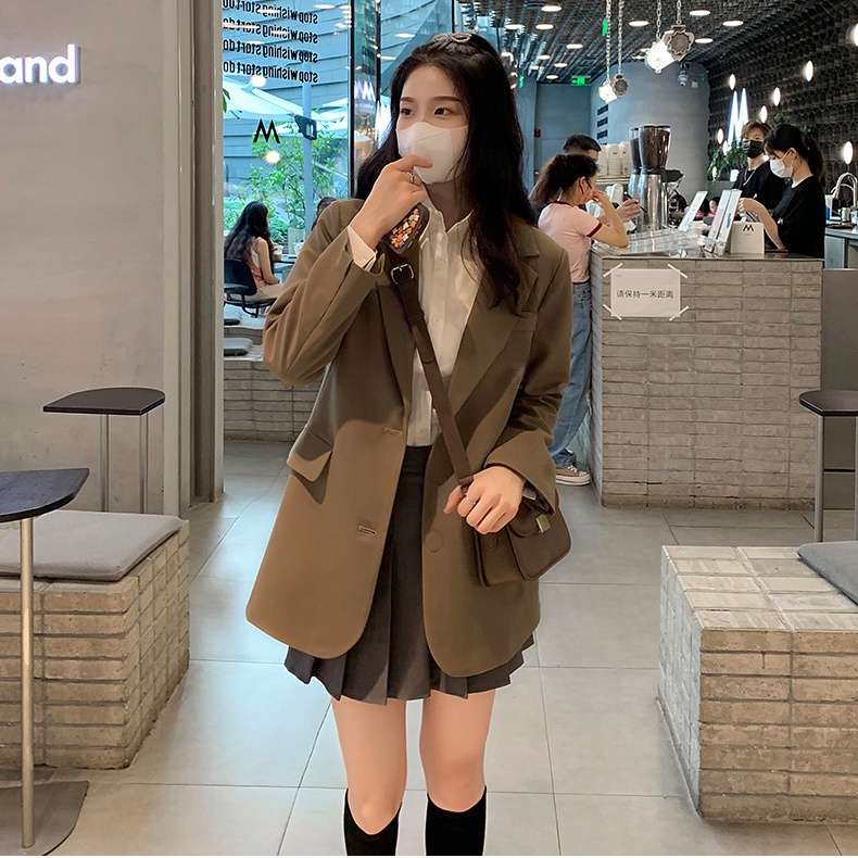 Áo khoác vest áo blazer nữ croptop đen bigsize dài tay 2 lớp tay ngắn dáng dài tay dài hàn quốc kem rộng kẻ Áo Khoác Vest Thiết Kế Đơn Giản Thời Trang Xuân Thu Phong Cách Mới