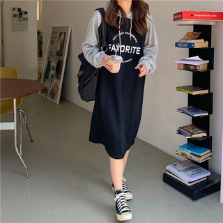 SUXI Đầm Hoodie Tay Dài Vừa In Chữ Thời Trang Hàn Quốc Cho Nữ