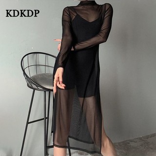 Kdkdp Chân Váy Sườn Xám Dài Vừa Phối Lưới Lưng Cao Xẻ Tà Gợi Cảm Cho Nữ Tập yoga