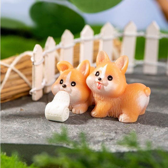 Mô hình chó shiba mini dễ thương decor bàn học, terrarium