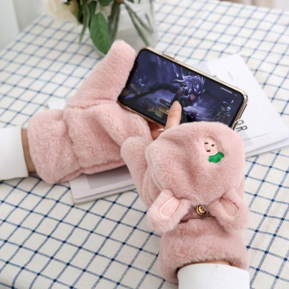 Găng Tay Lông Thỏ Mềm Mại Dày Dặn Ấm Áp 1 Găng Tay Hở Ngón Thời Trang