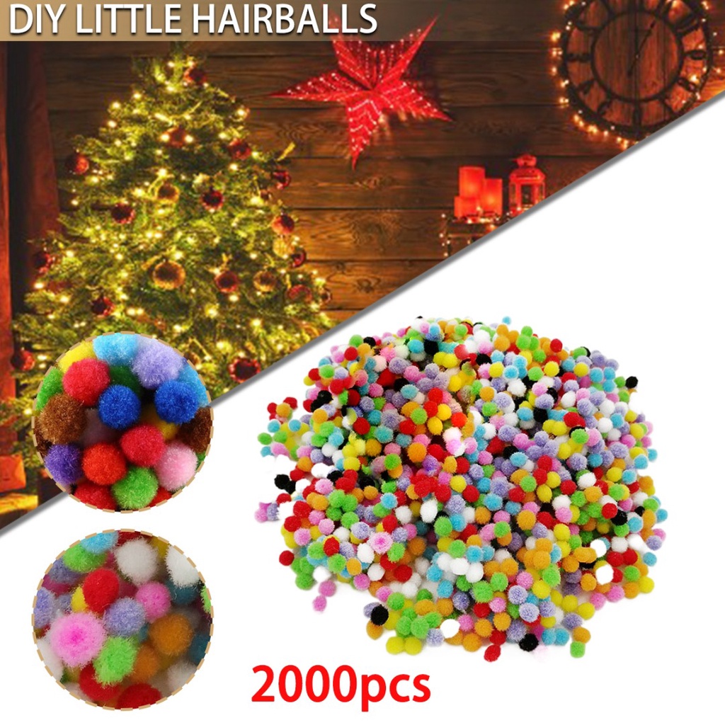 2000Pcs 1cm DIY Multicolor Mini Soft Fluffy Pom Poms Ball for Kids Tool