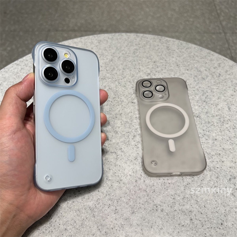 Mờ / matte Ốp Điện Thoại acrylic Trong Suốt Mặt Nhám Từ Tính Bảo Vệ lens Cho iphone 15 13 14 12 pro max 15plus