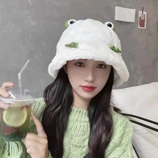Nón Bucket lông hình chú ếch, Mũ tai bèo phối lông dày dặn ấm áp phong cách Hàn Quốc M162