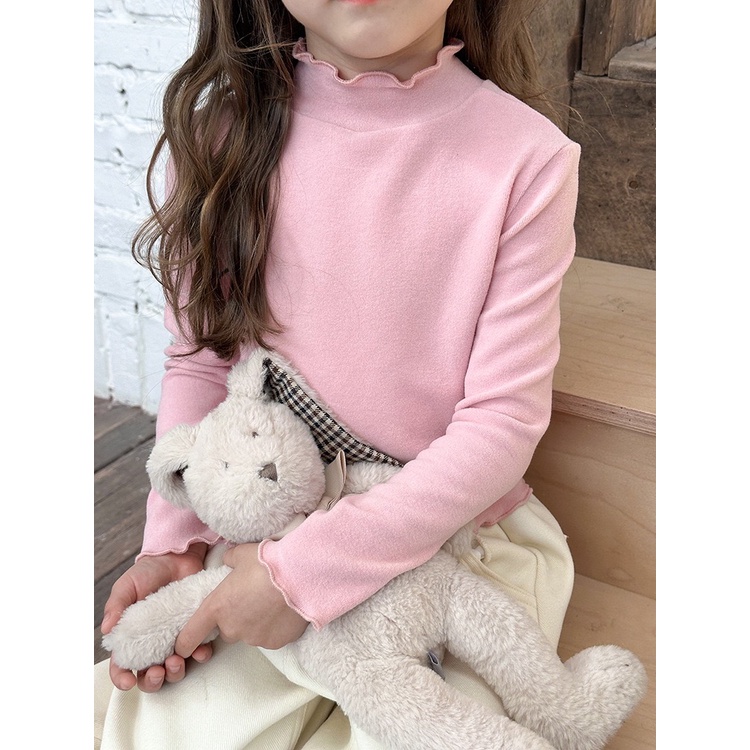 Áo thun trơn viền nhún cho bé gái AG820 sz 90-150  thời trang trẻ em mùa đông 2023, chuản hàng Quảng Châu