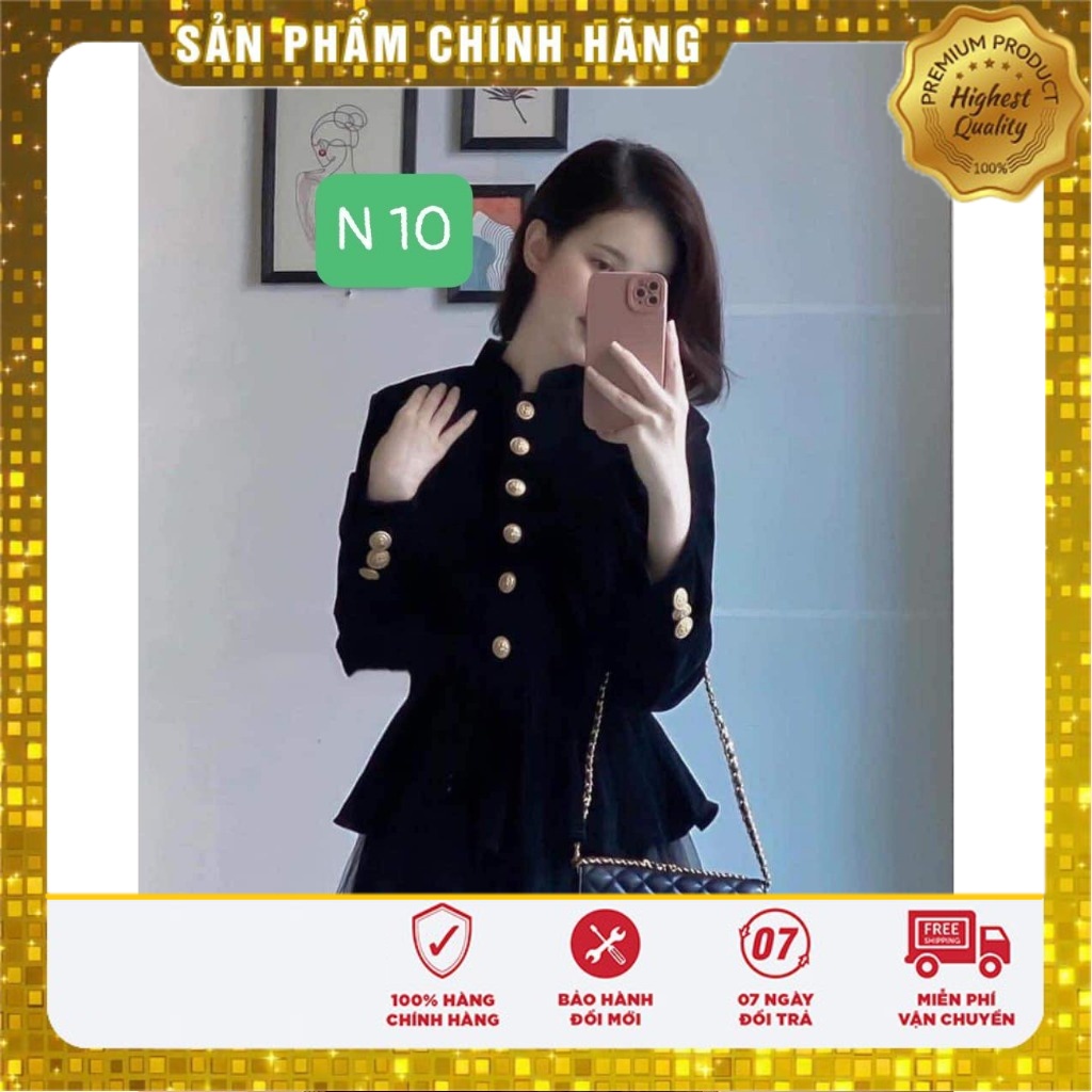 VS10 Vivi ShopÁo Nhung Đen Khuy Đồng Phong Cách Tiểu Thư Sang Chảnh Hàng 2 lớp Cực Dày Dặn Dáng Đẹp
