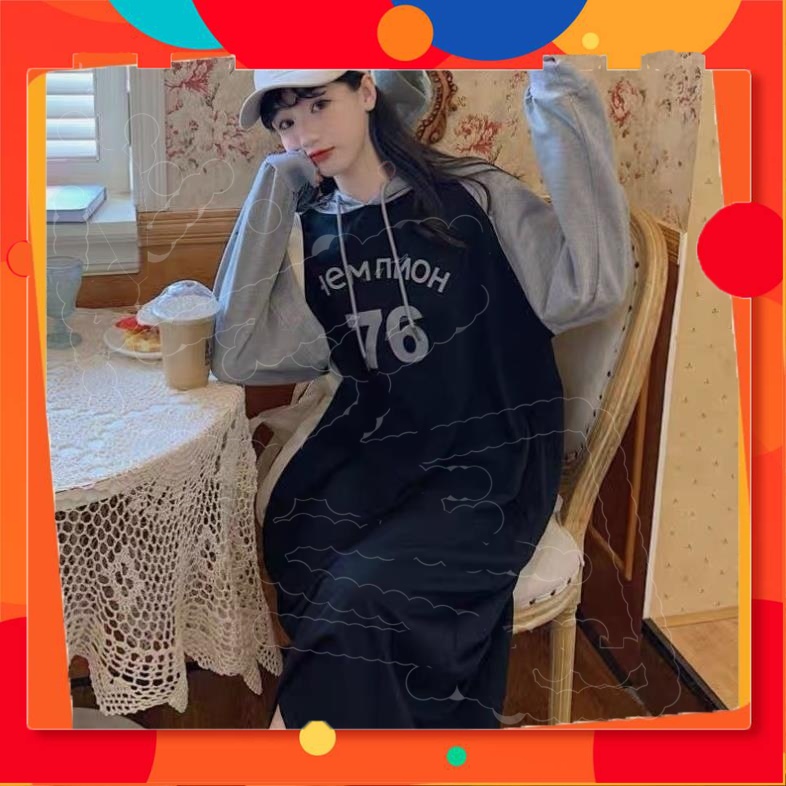 VS03 Vera Shop Váy Nỉ Bông Mũ Liền, Đầm Hoodie Dáng Dài Váy Hoodie Dài Tay Form Rộng Dễ Mặc Cực Chất