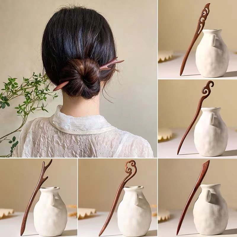 Trâm Cài Tóc Bằng Gỗ Mun Đào Tối Giản