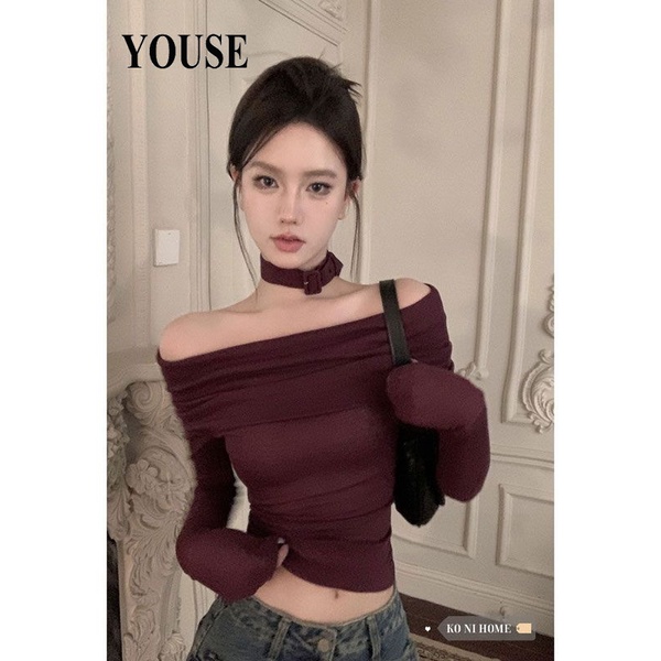 YOUSE áo trễ vai tay bồng áo trễ vai thông thường chic Tối giản Tinh tế WXF23B0XIL 48Z231129