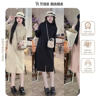 Sét đầm bầu SVL782 sét len 2ct đầm len ép sát nách kèm áo len cổ lọ Tira Mama