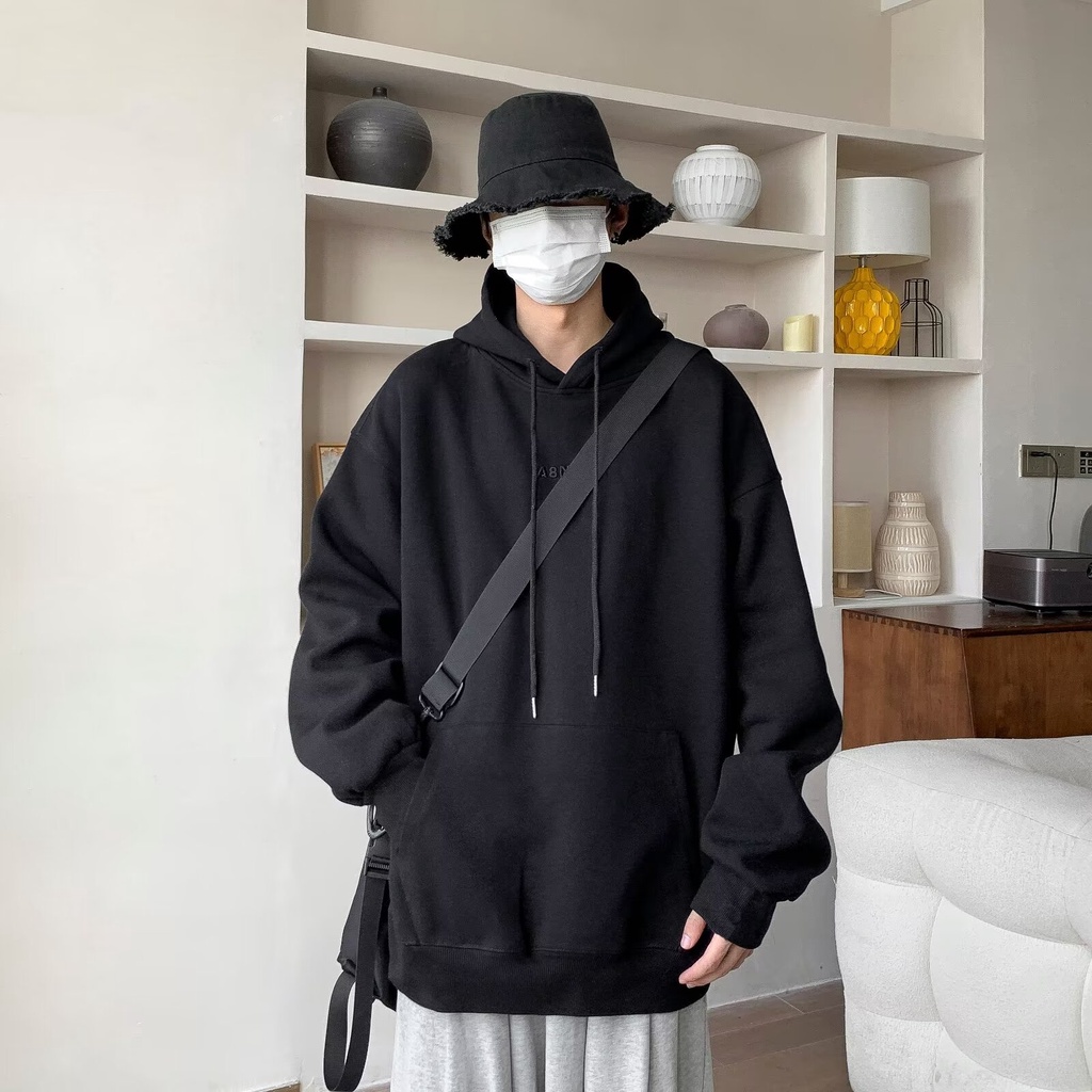 Áo hoodie cotton Màu Trơn Thêu Chữ Phong Cách Tối Giản Thời Trang Thu Đông Mới
