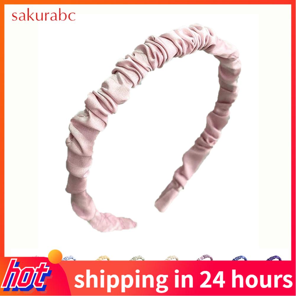 Sakurabc Ruched Hair Band Satin Pleated Headbands Ruffled Hoop Fashionable Accessories for Women Girls