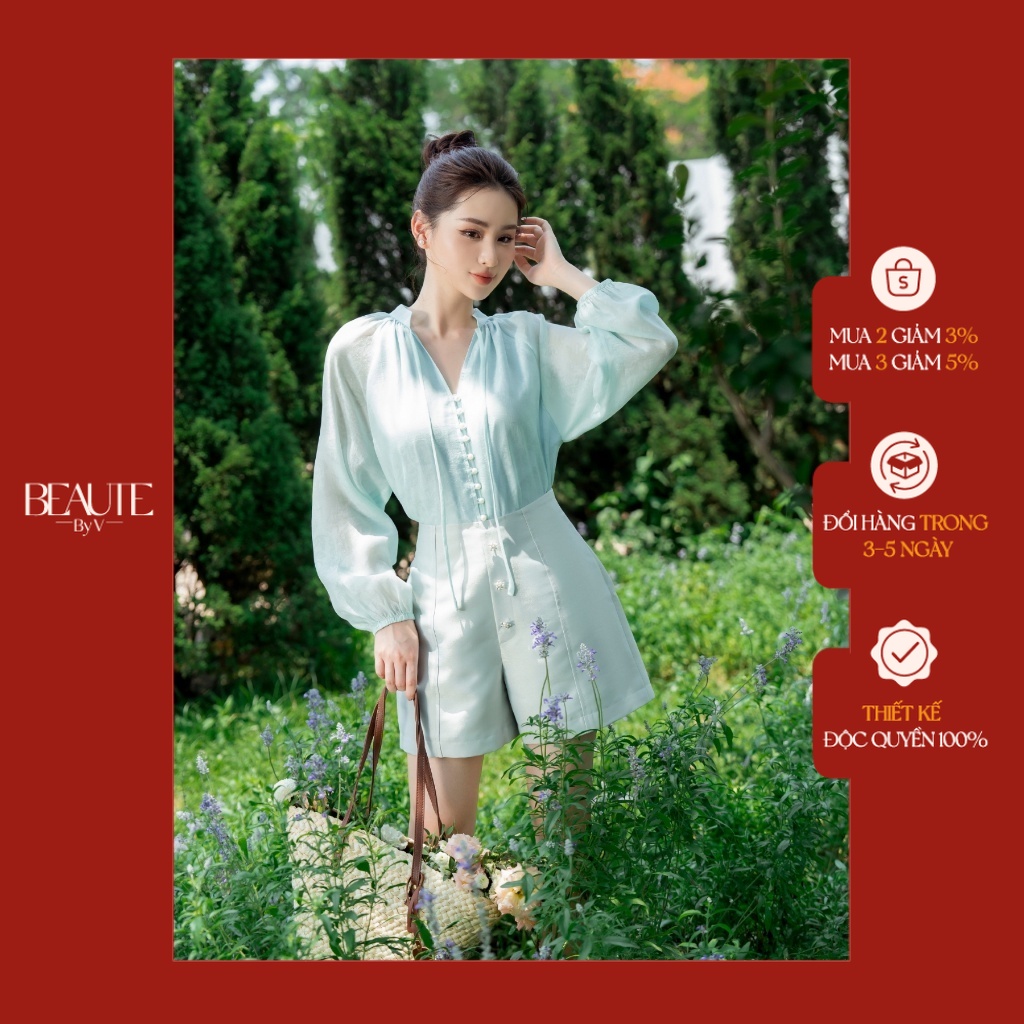 BEAUTEBYV - Quần short tafta đính khuy hợp kim Flyn