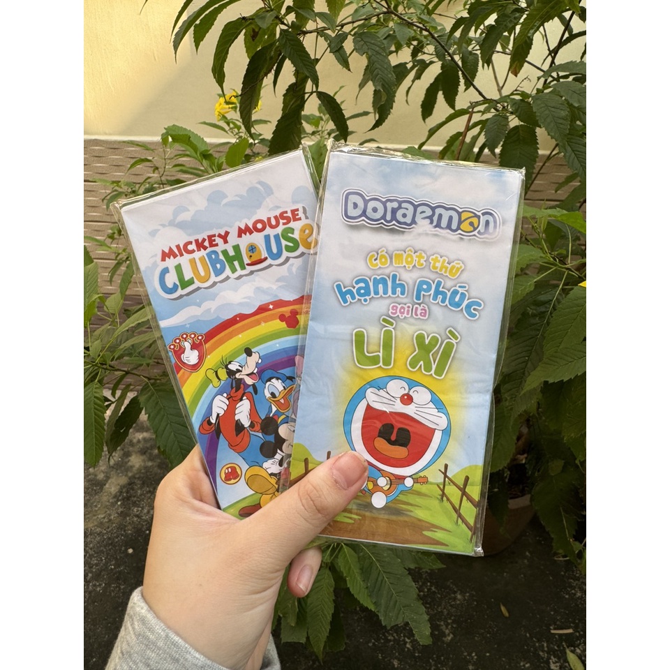 Set 10 bao lì xì đỏ mừng tuổi năm mới hoạt hình chibi, tài lộc đón xuân giáp thìn năm 2024