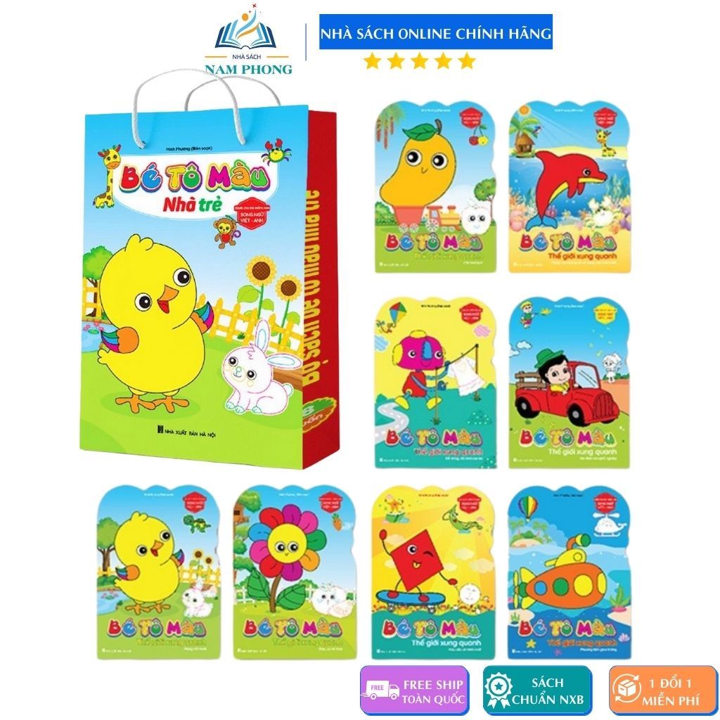 Sách - Bé Tô Màu Nhà Trẻ - Song Ngữ Anh Việt  Dành Cho Trẻ Mầm Non (Túi 8 Cuốn, 8 Chủ Đề Khác Nhau )