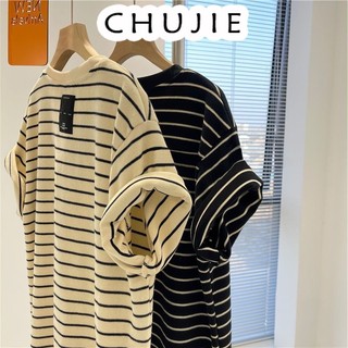 CHUJIE Áo Thun áo phông Cotton Tay Ngắn Họa Tiết Sọc Đơn Giản Thời Trang Mùa Hè Mới Cho Nữ TXS104 A29J0WB