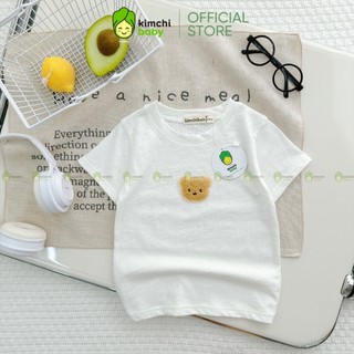 Áo Thun Cotton Xước Cho Bé Trai, Bé Gái KIMCHIBABY Đính Gấu Nổi Dễ Thương,  Áo Cộc Tay Cho Bé Mặc Hè KA401