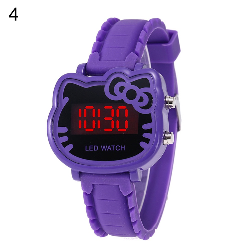 Đồng Hồ Đeo Tay Điện Tử Dây Silicon Có Đèn LED Hình Hello Kitty Dễ Thương Cho Bé Gái