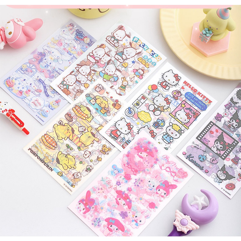 Limited Sanrio PET Sticker Kawaii Hello Kitty Kuromi Cinnamoroll Giai Điệu Tài Khoản Tay Chất Liệu Trang Trí DIY Dán Đồ Chơi Trẻ Em